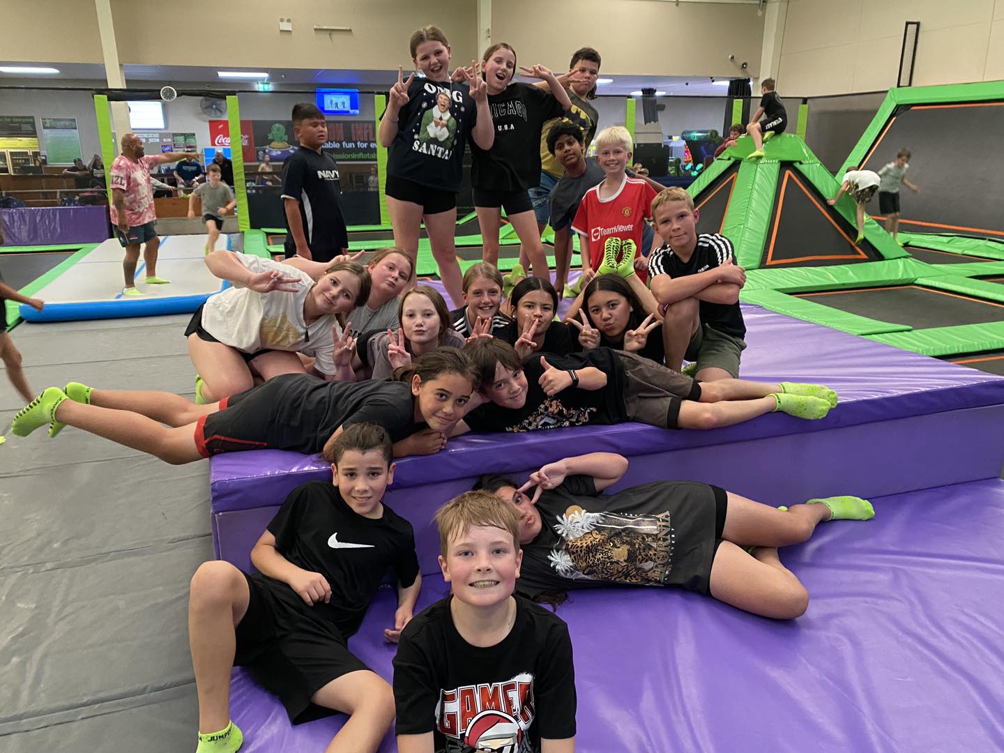 A group enjoying their visit to Jumperama